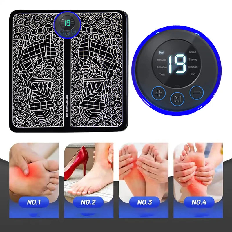 Rechargeable Foot Massager Pad – 8 Modes, 19 Levels Muscle Stimulation & Relaxation