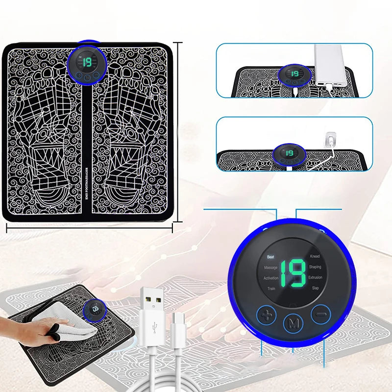 Rechargeable Foot Massager Pad – 8 Modes, 19 Levels Muscle Stimulation & Relaxation