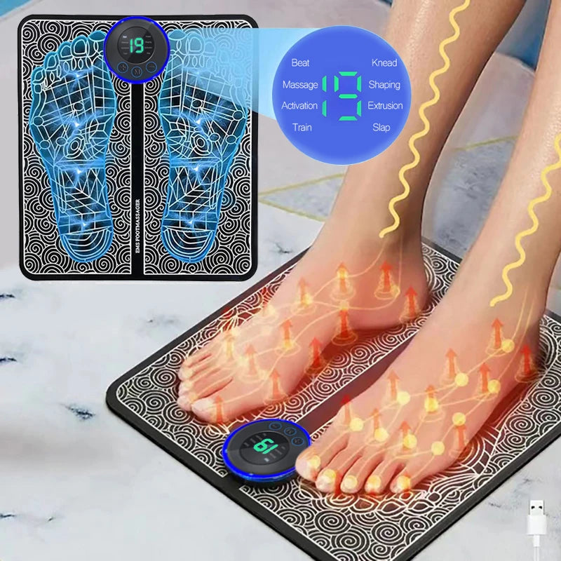 Rechargeable Foot Massager Pad – 8 Modes, 19 Levels Muscle Stimulation & Relaxation