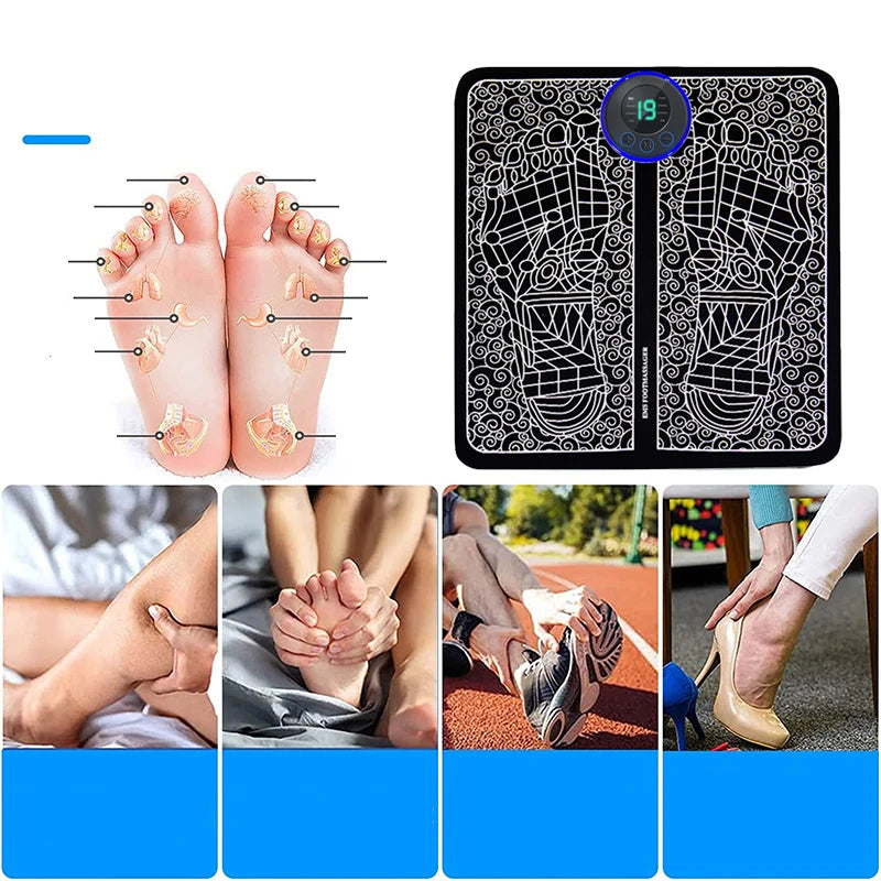 Rechargeable Foot Massager Pad – 8 Modes, 19 Levels Muscle Stimulation & Relaxation